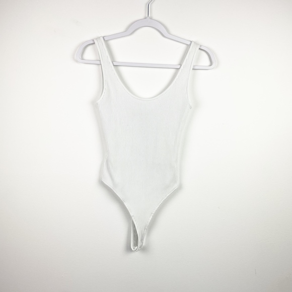 Vince Tops Vince White Ribbed Sleeveless Leotard Tank Top Size Xs